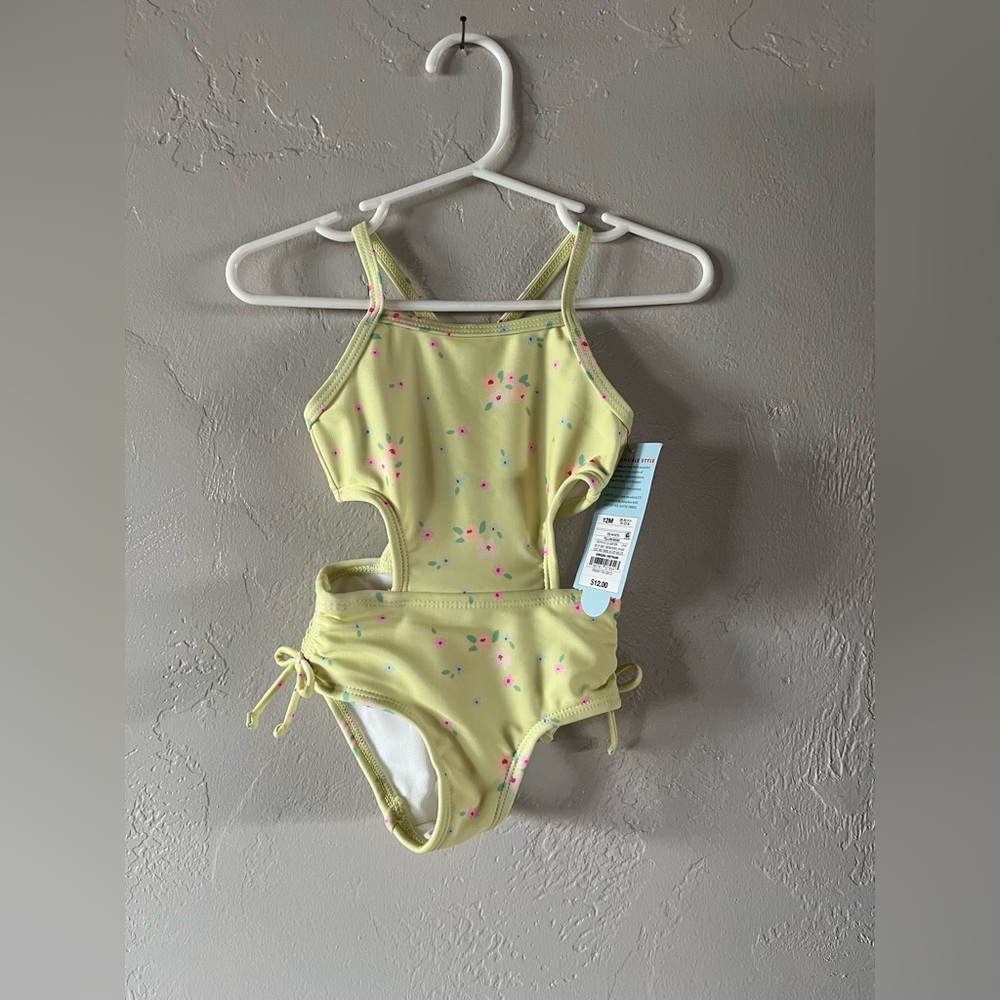 Cat & Jack Girl’s Yellow Floral One-Piece Swimsuit Multiple Sizes
